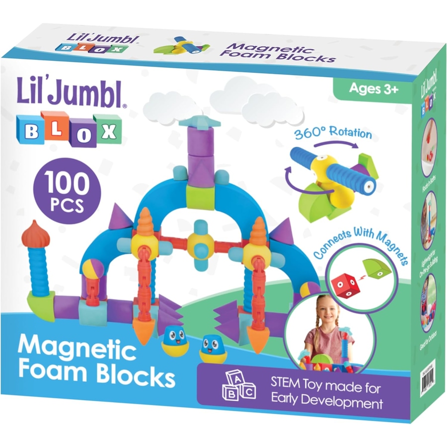 Image 870681_ST01.jpg, Product 870-681 / Price $129.99, Lil' Jumbl Blox 100-Piece Magnetic Building Blocks Play Set, Durable & Waterproof Toddler Toys 3-6 from Jumbl on TSC.ca's Home & Garden department