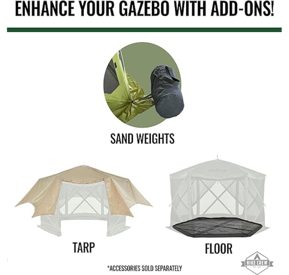 Image 870689_ALTMORE6.jpg, Product 870-689 / Price $529.99, Hike Crew 12’ x 12’ Pop Up Gazebo Tent, 6-Sided Outdoor Camping Canopy with Zippered Wind Panels from Hike Crew on TSC.ca's Health & Fitness department