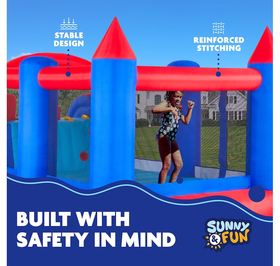 Image 870695_ALTMORE10.jpg, Product 870-695 / Price $699.99, Sunny & Fun Inflatable Bounce House with Climbing Wall, Dual Slides, Air Pump & Case - Red/Blue from Sunny & Fun on TSC.ca's Home & Garden department