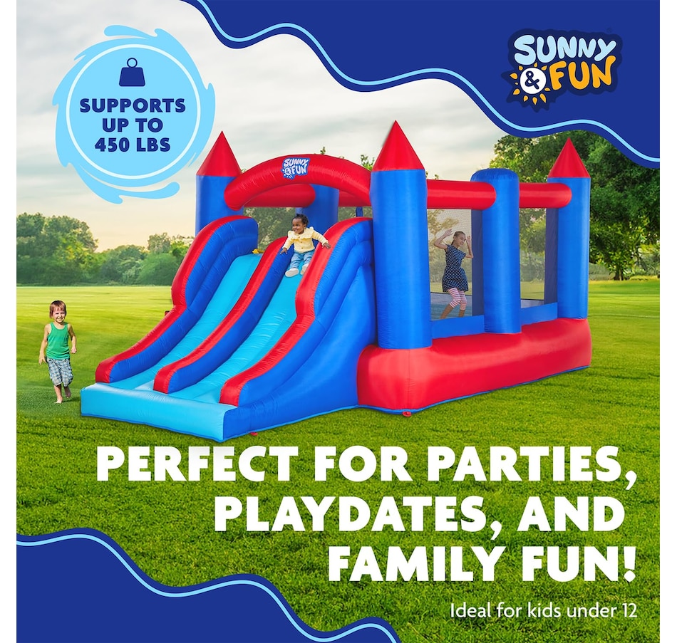 Image 870695_ALTMORE11.jpg, Product 870-695 / Price $699.99, Sunny & Fun Inflatable Bounce House with Climbing Wall, Dual Slides, Air Pump & Case - Red/Blue from Sunny & Fun on TSC.ca's Home & Garden department