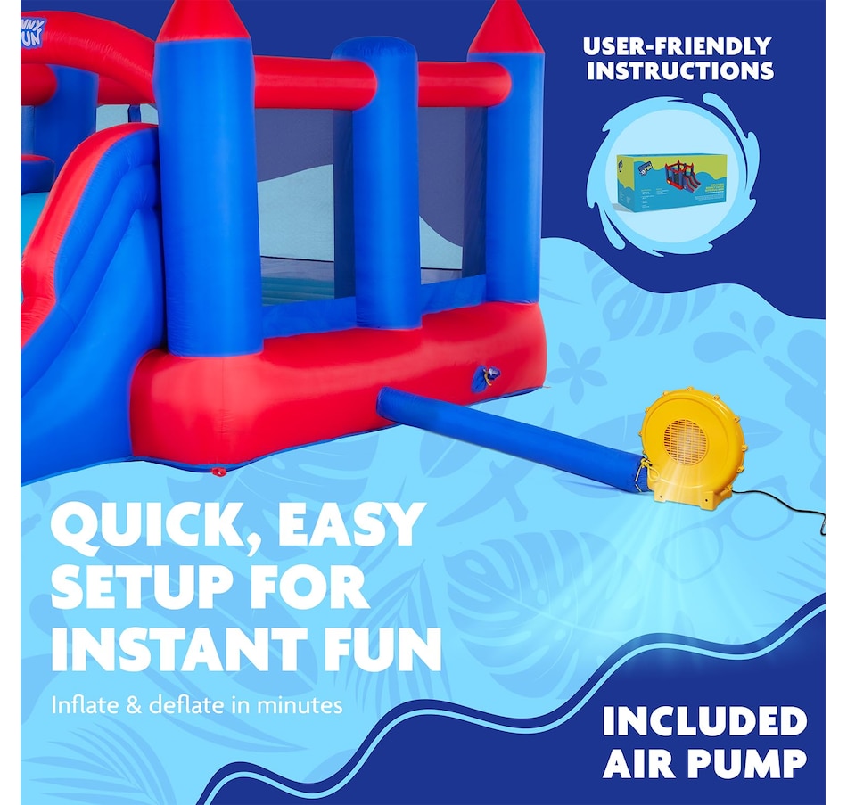 Image 870695_ALTMORE12.jpg, Product 870-695 / Price $699.99, Sunny & Fun Inflatable Bounce House with Climbing Wall, Dual Slides, Air Pump & Case - Red/Blue from Sunny & Fun on TSC.ca's Home & Garden department