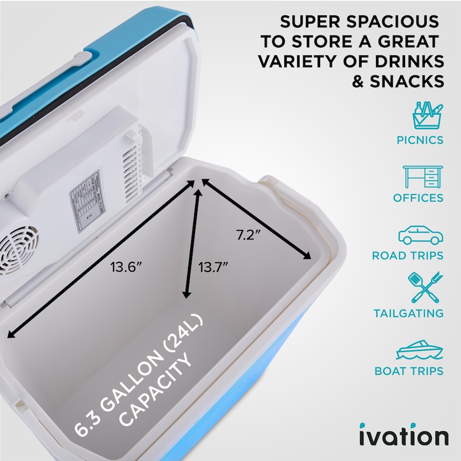 Image 870703_ALTMORE3.jpg, Product 870-703 / Price $99.99 - $149.99, Ivation Electric Cooler & Warmer, 24L Portable Thermoelectric 12 Volt Cooler with Handle - Aqua Blue from Ivation on TSC.ca's Kitchen department