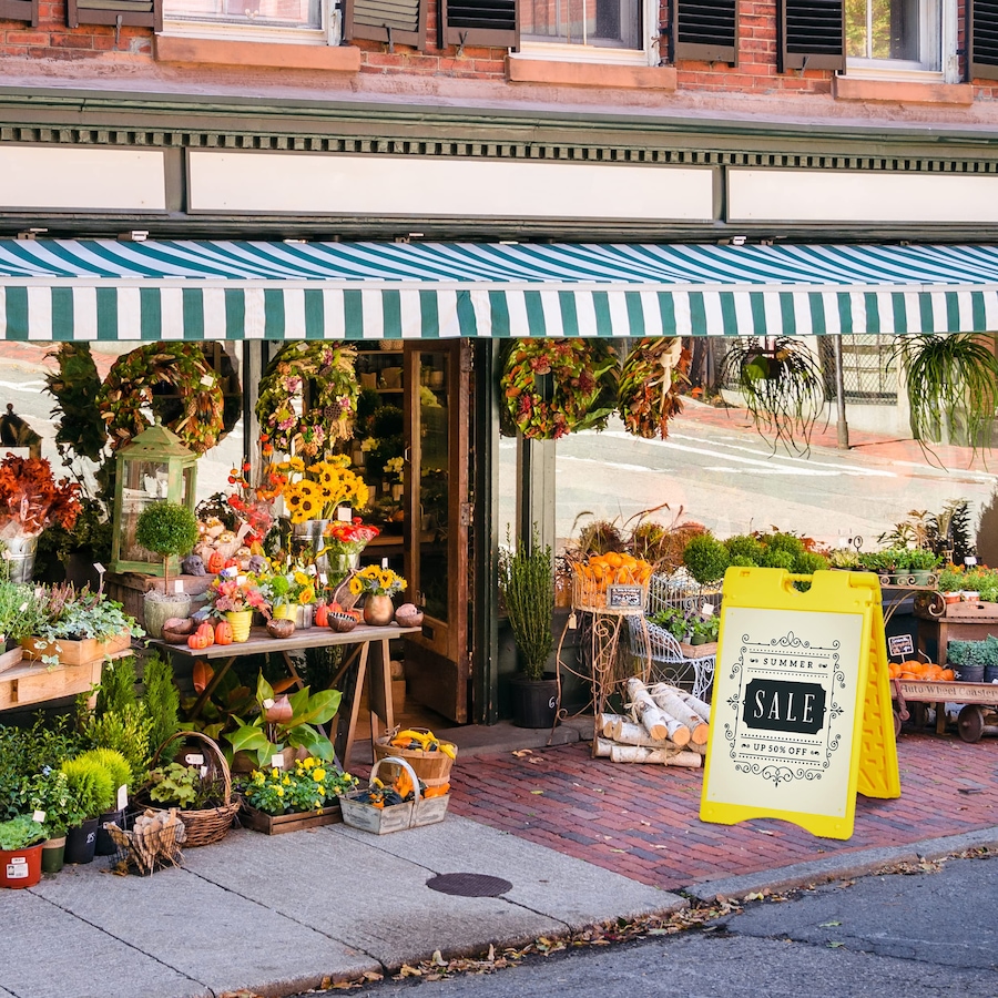 Image 870705_ALTMORE4.jpg, Product 870-705 / Price $159.99 - $199.99, Jumbl A Frame Sandwich Board – 22 x 28” Display Sidewalk Sign with PVC Sign Protector (Yellow) from Jumbl on TSC.ca's Electronics department