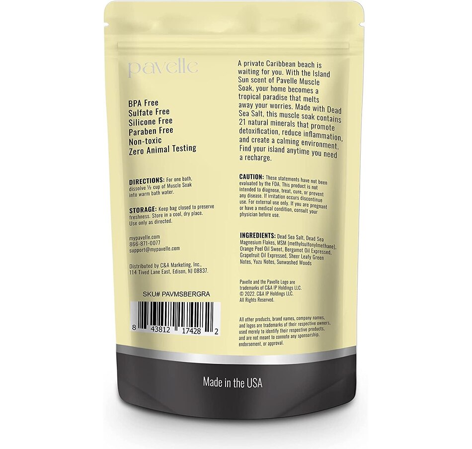 Image 870716_ALTMORE7.jpg, Product 870-716 / Price $145.99, Pavelle 3 lbs. Dead Sea Muscle Soak, 100% Natural Dead Sea Salts for Soaking - Island Sun from Pavelle on TSC.ca's Beauty department