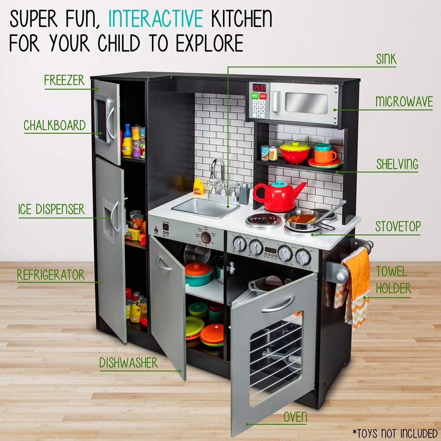 Image 870721_ALTMORE2.jpg, Product 870-721 / Price $299.99, Lil' Jumbl Kids Kitchen Set, Wooden Pretend Play Kitchen with Sounds & Accessories - Charcoal from Jumbl on TSC.ca's Toys & Hobbies department
