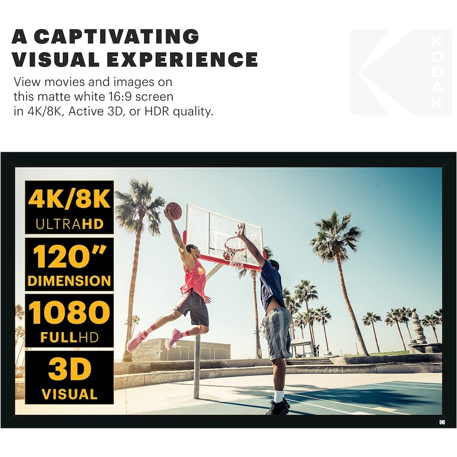 Image 870731_ALTMORE1.jpg, Product 870-731 / Price $294.88 - $342.88, Kodak 120” Projector Screen, Fixed Frame Projector Screen with Velvet Frame & Wall Mount Kit from Kodak on TSC.ca's Electronics department