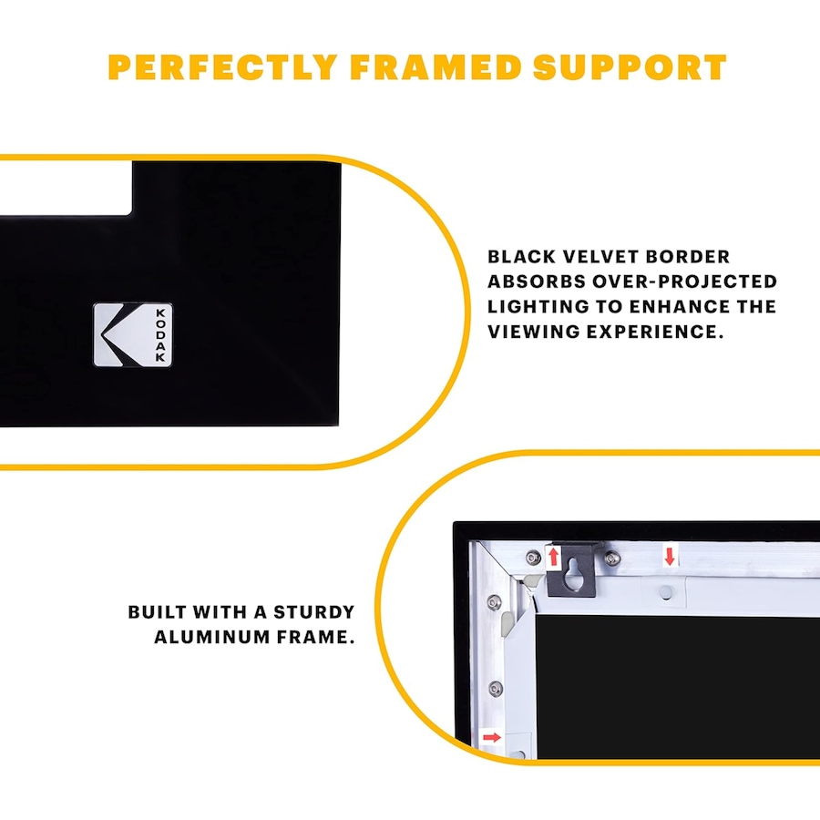 Image 870731_ALTMORE6.jpg, Product 870-731 / Price $294.88 - $342.88, Kodak 120” Projector Screen, Fixed Frame Projector Screen with Velvet Frame & Wall Mount Kit from Kodak on TSC.ca's Electronics department
