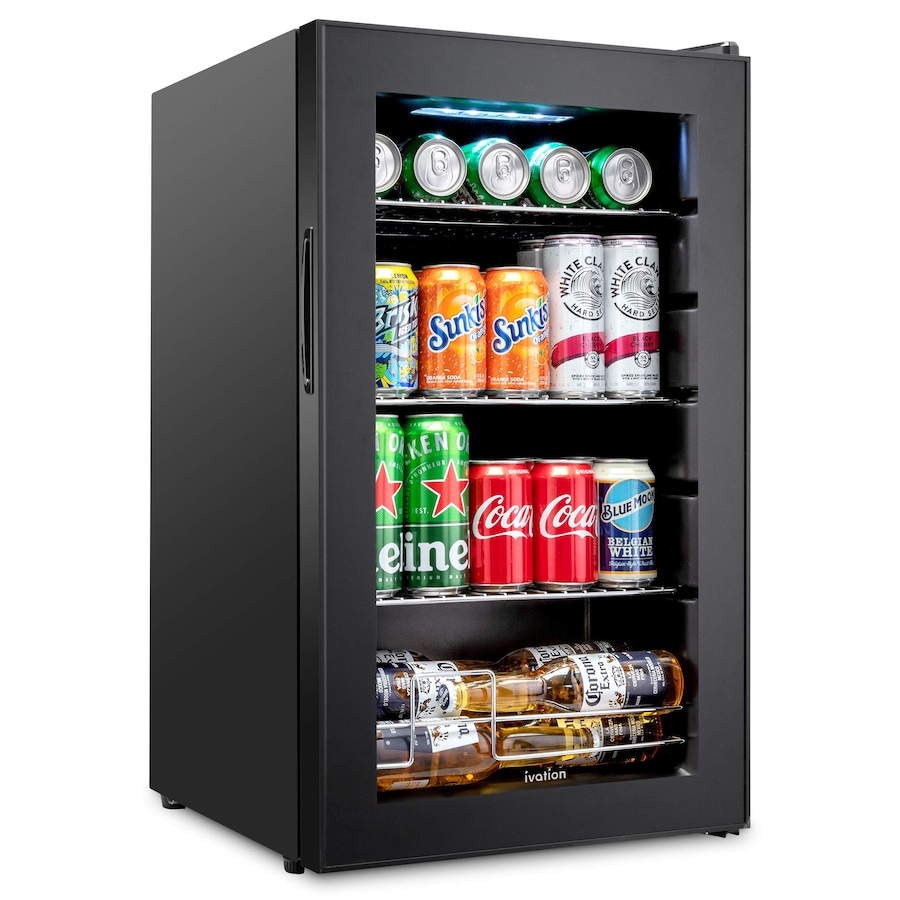 Image 870738_ST01.jpg, Product 870-738 / Price $459.99, Ivation 101 Can Beverage Refrigerator, Freestanding Mini Fridge with Glass Door - Black from Ivation on TSC.ca's Kitchen department