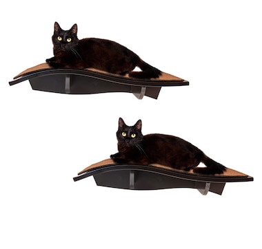 Arf Pets Cat Shelf, Wall-Mounted Curved Wooden Cat Perch - Holds Cats Up to 44 Lb