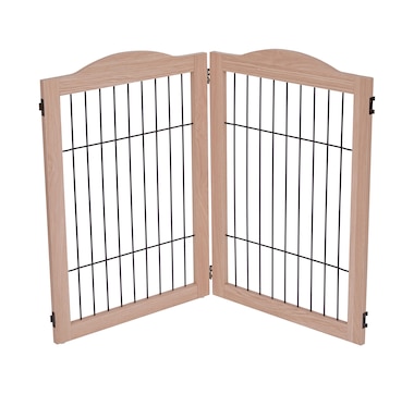 Arf Pets Freestanding Dog Gate, 4-Panel Extension, 360° Foldable Dog Gate 80"W x 31.5"H - Walnut
