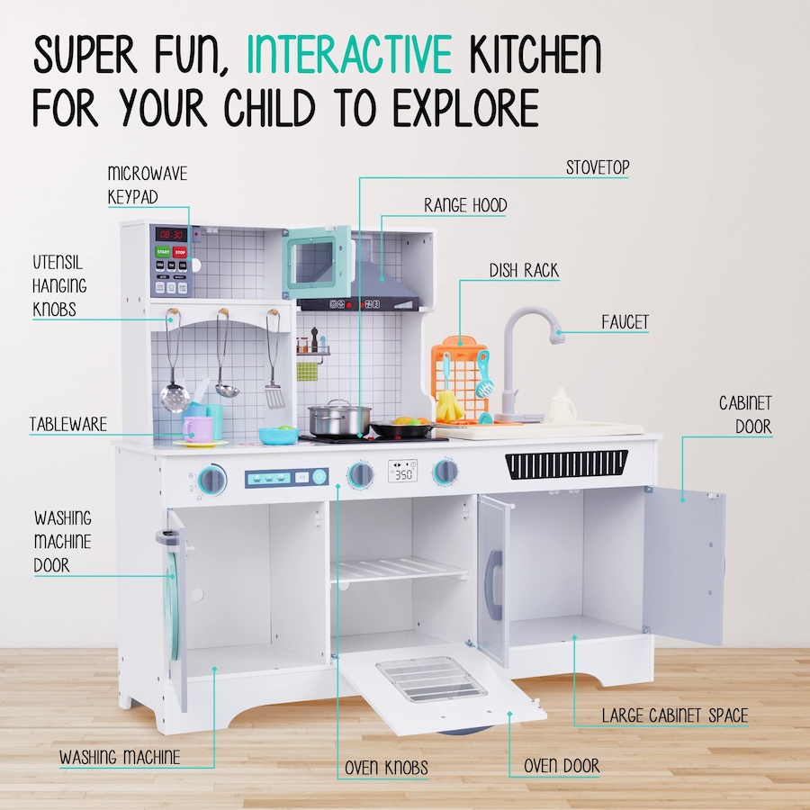 Image 870774_ALTMORE5.jpg, Product 870-774 / Price $349.99, Lil' Jumbl Kids Kitchen Set, Wooden Pretend Play Kitchen with Sounds, Accessories and Running Water from Jumbl on TSC.ca's Toys & Hobbies department