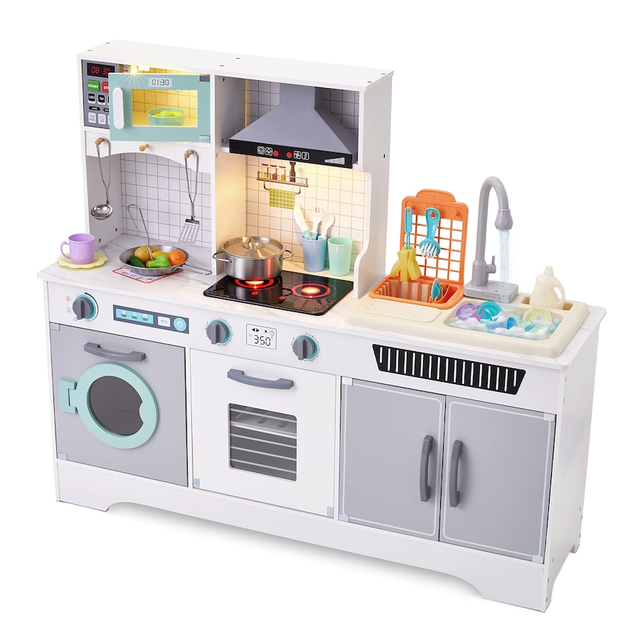 Image 870774_ST01.jpg, Product 870-774 / Price $349.99, Lil' Jumbl Kids Kitchen Set, Wooden Pretend Play Kitchen with Sounds, Accessories and Running Water from Jumbl on TSC.ca's Toys & Hobbies department