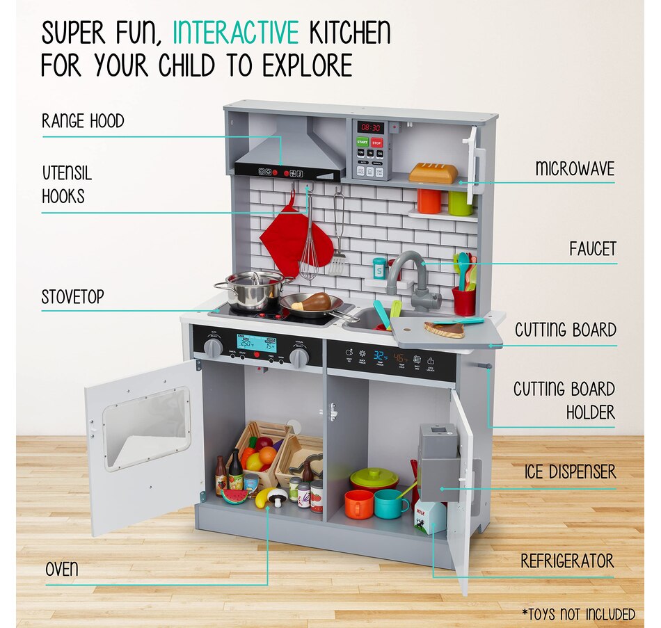 Image 870789_ALTMORE2.jpg, Product 870-789 / Price $199.99, Lil' Jumbl Kids Kitchen Set, Wooden Pretend Play Kitchen with Sounds & Accessories - Gray from Jumbl on TSC.ca's Toys & Hobbies department