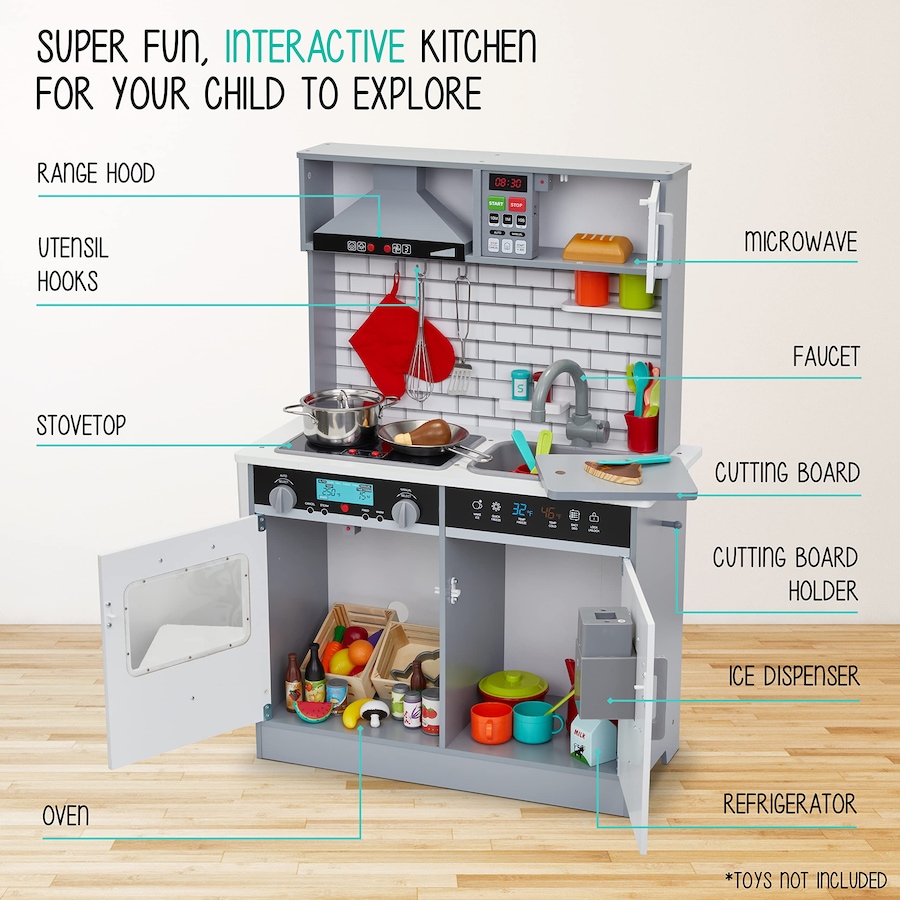Image 870789_ALTMORE2.jpg, Product 870-789 / Price $199.99, Lil' Jumbl Kids Kitchen Set, Wooden Pretend Play Kitchen with Sounds & Accessories - Gray from Jumbl on TSC.ca's Toys & Hobbies department