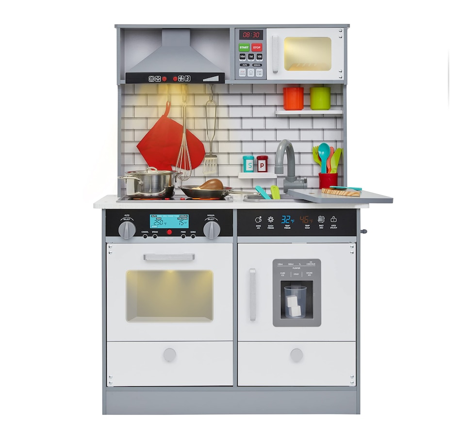 Image 870789_ST01.jpg, Product 870-789 / Price $199.99, Lil' Jumbl Kids Kitchen Set, Wooden Pretend Play Kitchen with Sounds & Accessories - Gray from Jumbl on TSC.ca's Toys & Hobbies department