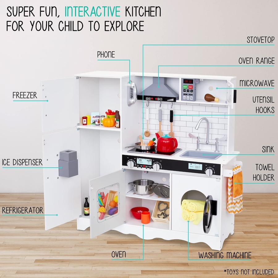 Image 870801_ALTMORE2.jpg, Product 870-801 / Price $299.99, Lil' Jumbl Large Kids Kitchen Set, Wooden Pretend Play Kitchen with Sounds & Accessories - White from Jumbl on TSC.ca's Toys & Hobbies department