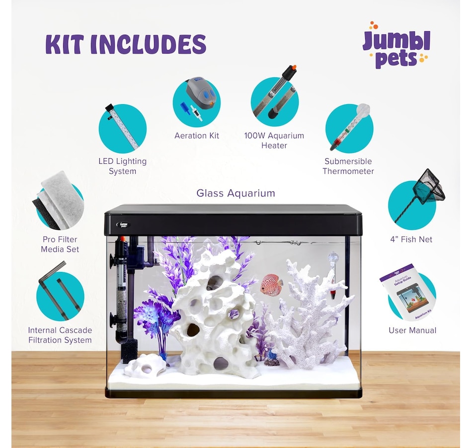 Image 870802_ALTMORE8.jpg, Product 870-802 / Price $149.99 - $259.99, JumblPets Premium Fish Aquarium Kit, Complete Glass Fish Tank Kit w/LED Lighting & More (7 Gallon) from Jumbl on TSC.ca's Home & Garden department