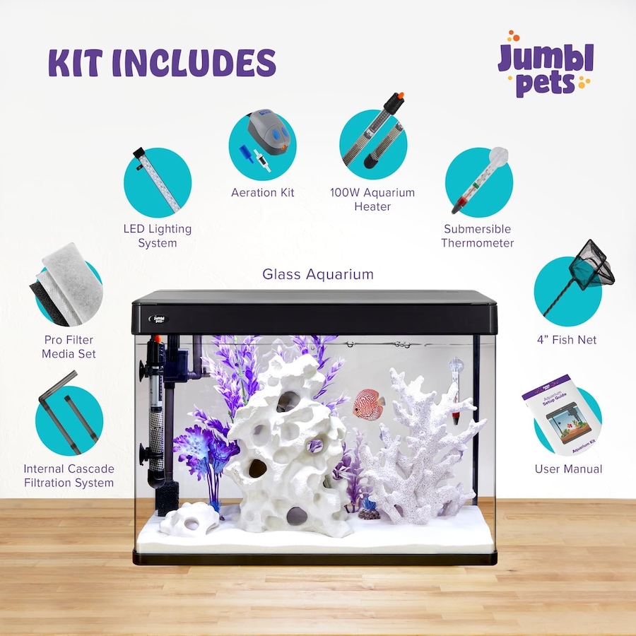 Image 870802_ALTMORE8.jpg, Product 870-802 / Price $149.99 - $259.99, JumblPets Premium Fish Aquarium Kit, Complete Glass Fish Tank Kit w/LED Lighting & More (7 Gallon) from Jumbl on TSC.ca's Home & Garden department