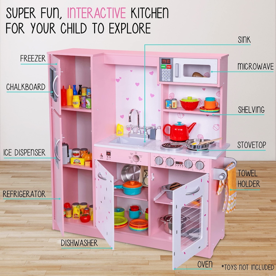 Image 870819_ALTMORE1.jpg, Product 870-819 / Price $299.99, Lil' Jumbl Kids Kitchen Set, Wooden Pretend Play Kitchen with Sounds & Accessories - Pink Sprinkles from Jumbl on TSC.ca's Toys & Hobbies department