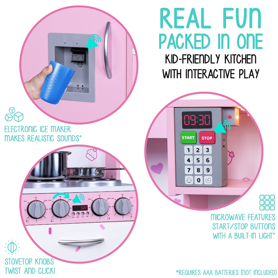 Image 870819_ALTMORE2.jpg, Product 870-819 / Price $299.99, Lil' Jumbl Kids Kitchen Set, Wooden Pretend Play Kitchen with Sounds & Accessories - Pink Sprinkles from Jumbl on TSC.ca's Toys & Hobbies department