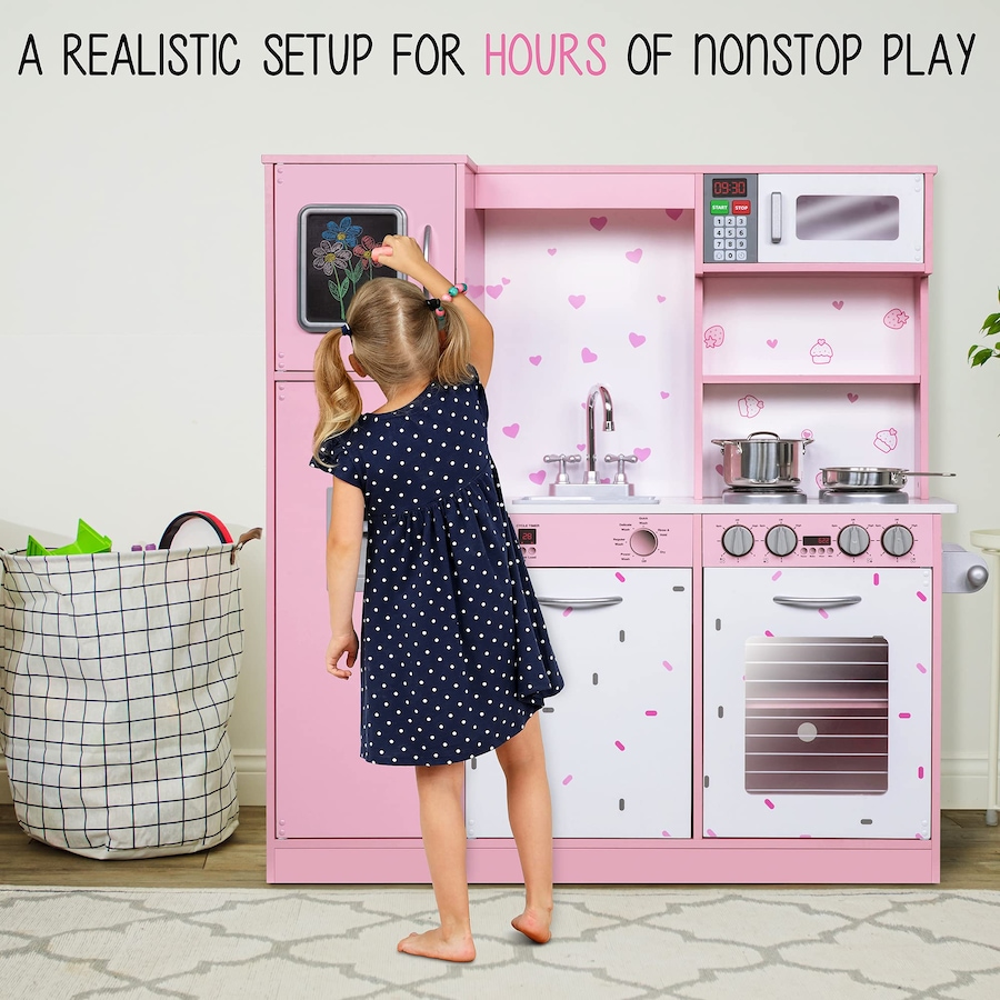 Image 870819_ALTMORE4.jpg, Product 870-819 / Price $299.99, Lil' Jumbl Kids Kitchen Set, Wooden Pretend Play Kitchen with Sounds & Accessories - Pink Sprinkles from Jumbl on TSC.ca's Toys & Hobbies department