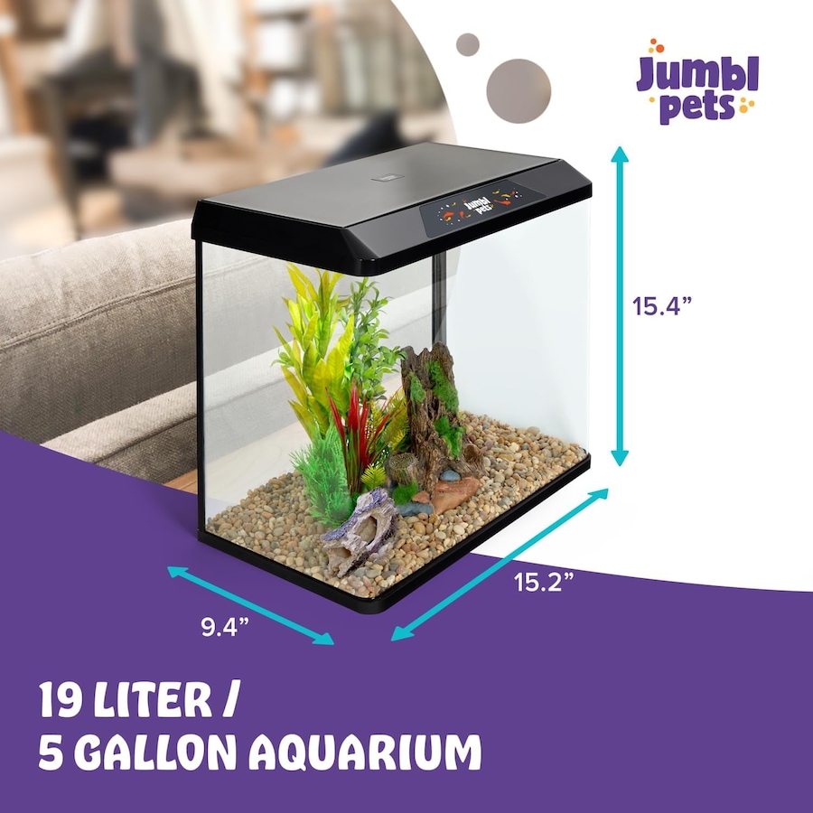 Image 870825_ALTMORE1.jpg, Product 870-825 / Price $64.99 - $79.99, JumblPets Starter Fish Aquarium Kit, Beginner Glass Fish Tank Kit w/LED Lighting & More (4 Gallon) from Jumbl on TSC.ca's Home & Garden department