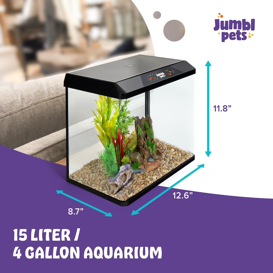 Image 870825_ALTMORE17.jpg, Product 870-825 / Price $64.99 - $79.99, JumblPets Starter Fish Aquarium Kit, Beginner Glass Fish Tank Kit w/LED Lighting & More (4 Gallon) from Jumbl on TSC.ca's Home & Garden department