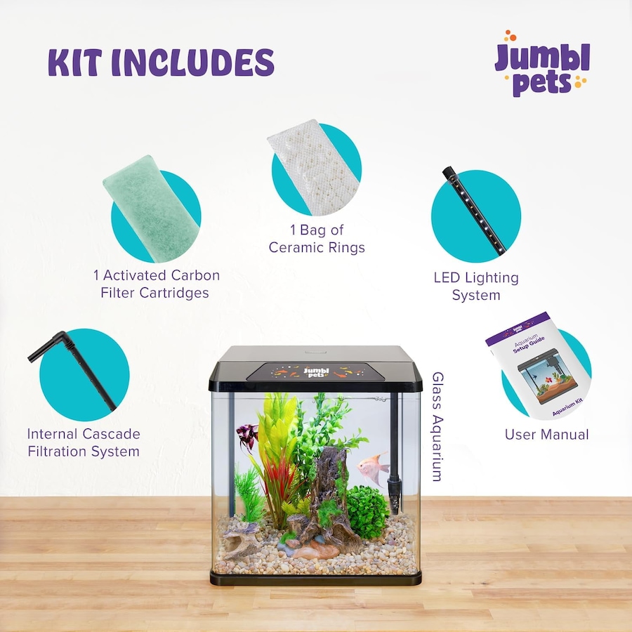 Image 870825_ALTMORE27.jpg, Product 870-825 / Price $64.99 - $79.99, JumblPets Starter Fish Aquarium Kit, Beginner Glass Fish Tank Kit w/LED Lighting & More (4 Gallon) from Jumbl on TSC.ca's Home & Garden department