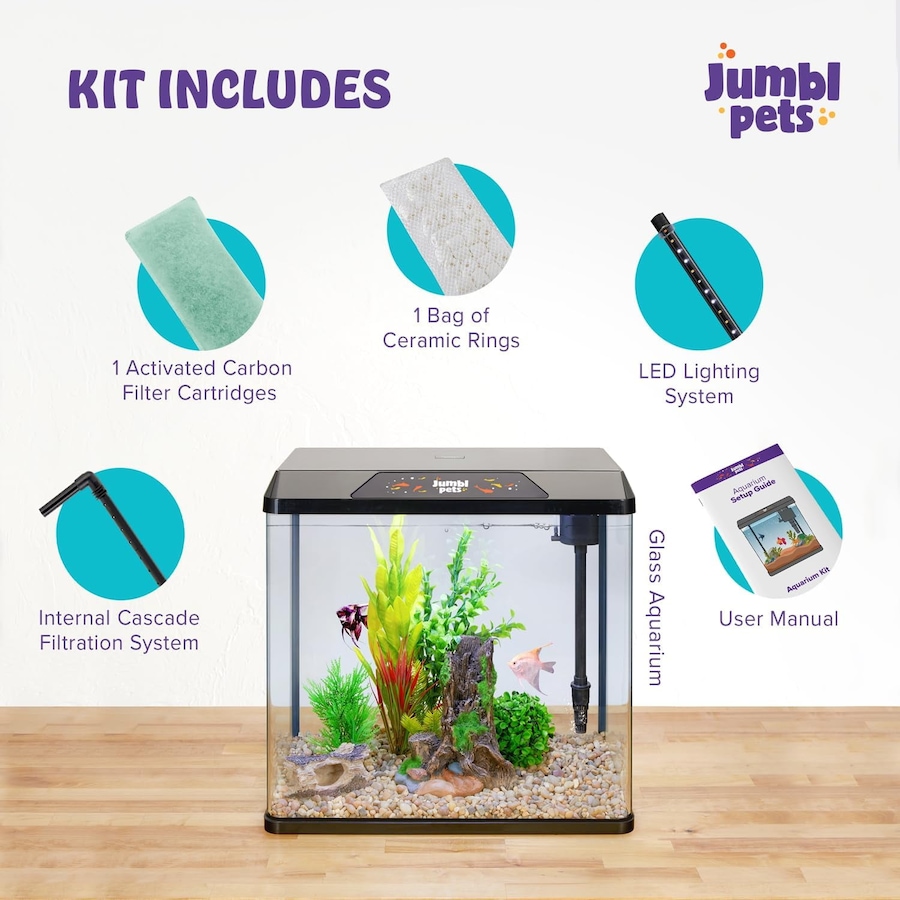 Image 870825_ALTMORE6.jpg, Product 870-825 / Price $64.99 - $79.99, JumblPets Starter Fish Aquarium Kit, Beginner Glass Fish Tank Kit w/LED Lighting & More (4 Gallon) from Jumbl on TSC.ca's Home & Garden department