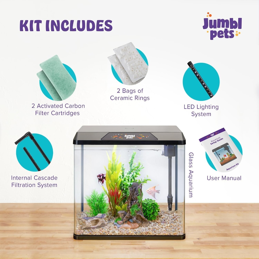 Image 870825_ALTMORE8.jpg, Product 870-825 / Price $64.99 - $79.99, JumblPets Starter Fish Aquarium Kit, Beginner Glass Fish Tank Kit w/LED Lighting & More (4 Gallon) from Jumbl on TSC.ca's Home & Garden department