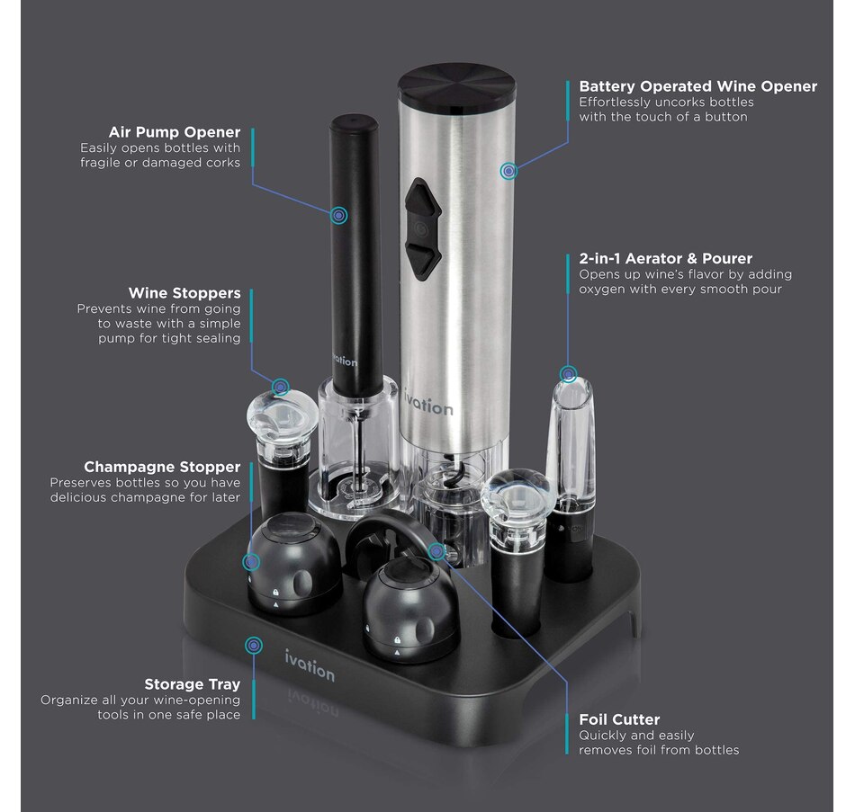 Image 870849_ALTMORE1.jpg, Product 870-849 / Price $69.99, Ivation 9-Piece Wine Gift Set, Wine Set with Electric Wine Opener, Wine Aerator Pourer and More from Ivation on TSC.ca's Kitchen department