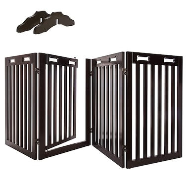 Arf Pets Freestanding Dog Gate, 4-Panel Extension, 360° Foldable Dog Gate 80"W x 31.5"H - Espresso