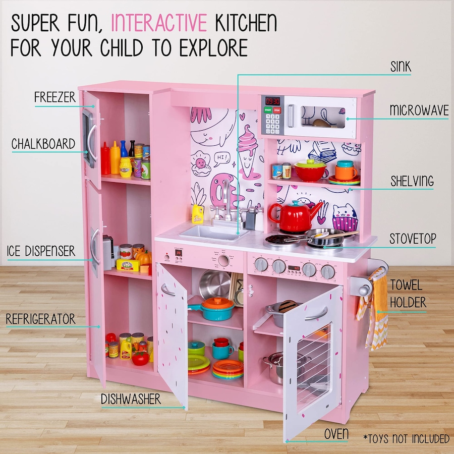 Image 870857_ALTMORE1.jpg, Product 870-857 / Price $299.99, Lil' Jumbl Kids Kitchen Set, Wooden Pretend Play Kitchen with Sounds & Accessories - Pink Emoji from Jumbl on TSC.ca's Toys & Hobbies department