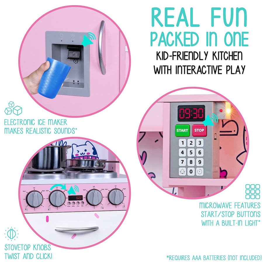 Image 870857_ALTMORE2.jpg, Product 870-857 / Price $299.99, Lil' Jumbl Kids Kitchen Set, Wooden Pretend Play Kitchen with Sounds & Accessories - Pink Emoji from Jumbl on TSC.ca's Toys & Hobbies department