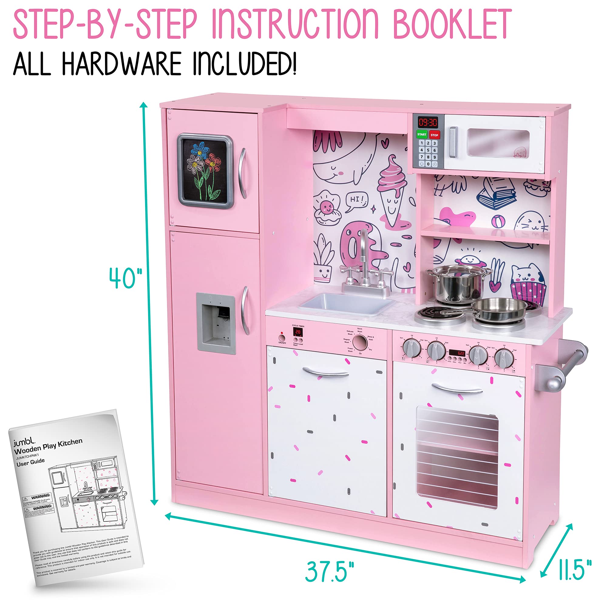 Lil' Jumbl Kids Kitchen Set, Wooden Pretend Play Kitchen with