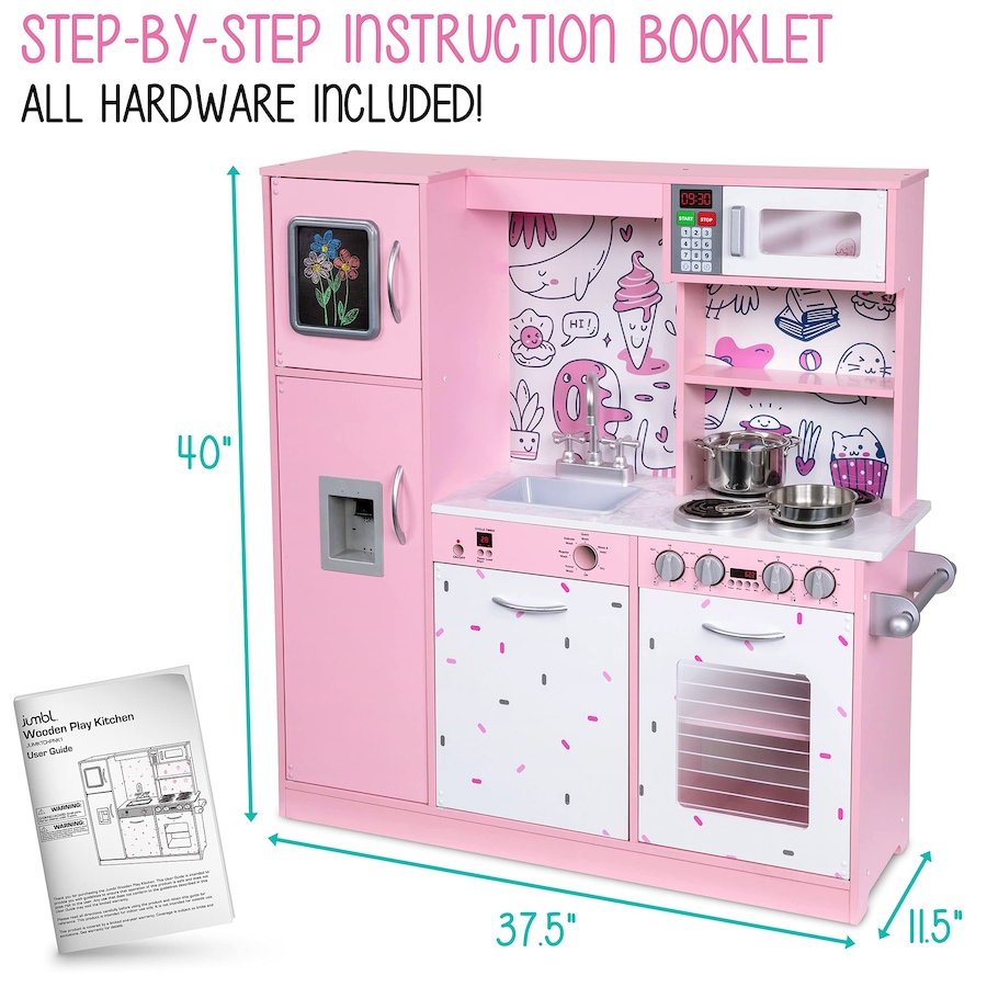 Image 870857_ALTMORE3.jpg, Product 870-857 / Price $299.99, Lil' Jumbl Kids Kitchen Set, Wooden Pretend Play Kitchen with Sounds & Accessories - Pink Emoji from Jumbl on TSC.ca's Toys & Hobbies department