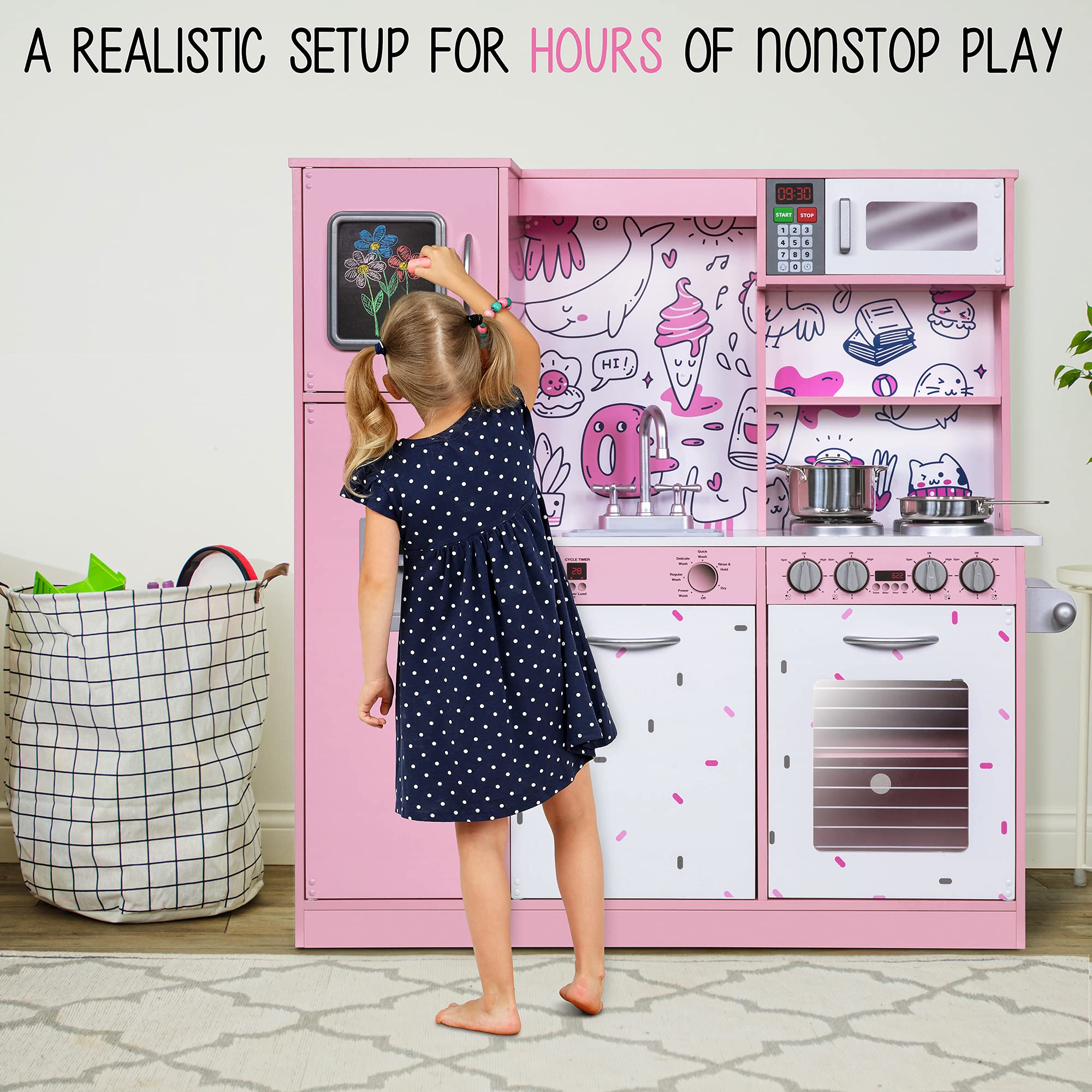Lil' Jumbl Kids Kitchen Set, Wooden Pretend Play Kitchen with
