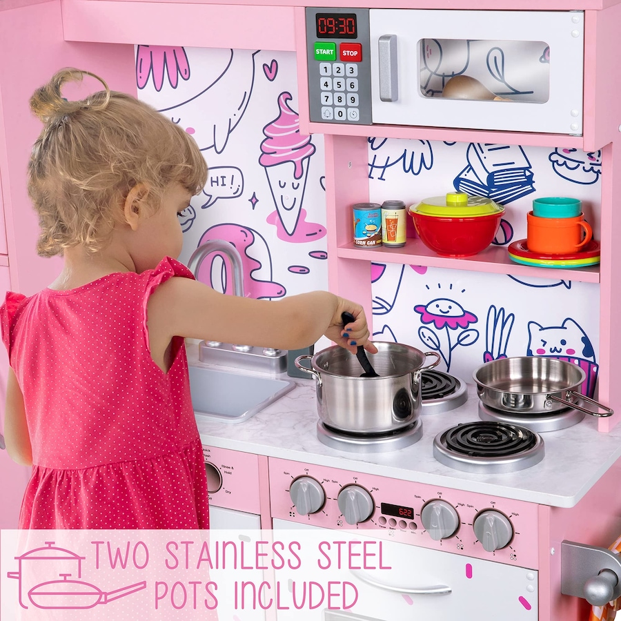 Image 870857_ALTMORE5.jpg, Product 870-857 / Price $299.99, Lil' Jumbl Kids Kitchen Set, Wooden Pretend Play Kitchen with Sounds & Accessories - Pink Emoji from Jumbl on TSC.ca's Toys & Hobbies department