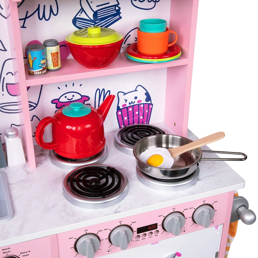 Image 870857_ALTMORE7.jpg, Product 870-857 / Price $299.99, Lil' Jumbl Kids Kitchen Set, Wooden Pretend Play Kitchen with Sounds & Accessories - Pink Emoji from Jumbl on TSC.ca's Toys & Hobbies department