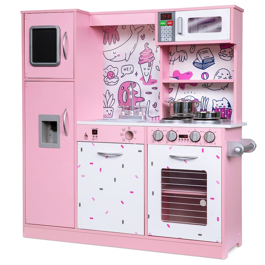 Image 870857_ST01.jpg, Product 870-857 / Price $299.99, Lil' Jumbl Kids Kitchen Set, Wooden Pretend Play Kitchen with Sounds & Accessories - Pink Emoji from Jumbl on TSC.ca's Toys & Hobbies department
