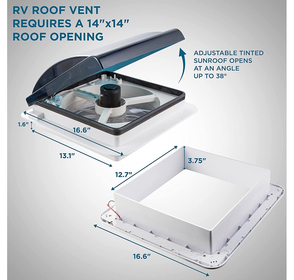 Image 870867_ALTMORE1.jpg, Product 870-867 / Price $229.99 - $249.99, Hike Crew 14” RV Roof Vent Fan, 12V Manual Camper Fan with 3-Speeds & LED Light - Smoked Lid from Hike Crew on TSC.ca's Home & Garden department