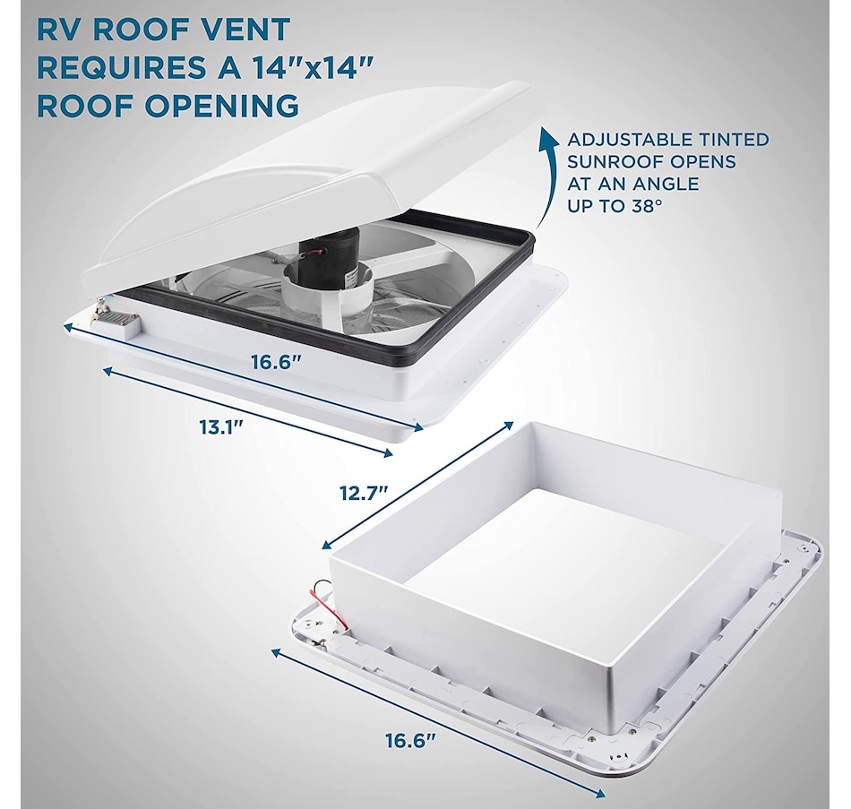 Image 870867_ALTMORE7.jpg, Product 870-867 / Price $229.99 - $249.99, Hike Crew 14” RV Roof Vent Fan, 12V Manual Camper Fan with 3-Speeds & LED Light - Smoked Lid from Hike Crew on TSC.ca's Home & Garden department