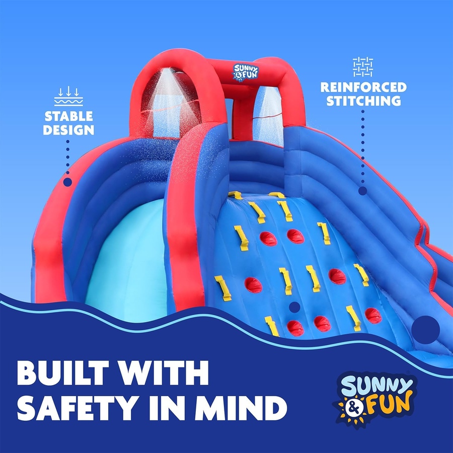 Image 870884_ALTMORE24.jpg, Product 870-884 / Price $749.99, Sunny & Fun Ultra Climber Inflatable Water Slide Park with Climbing Wall, Slides & Pool - Red/Blue from Sunny & Fun on TSC.ca's Home & Garden department