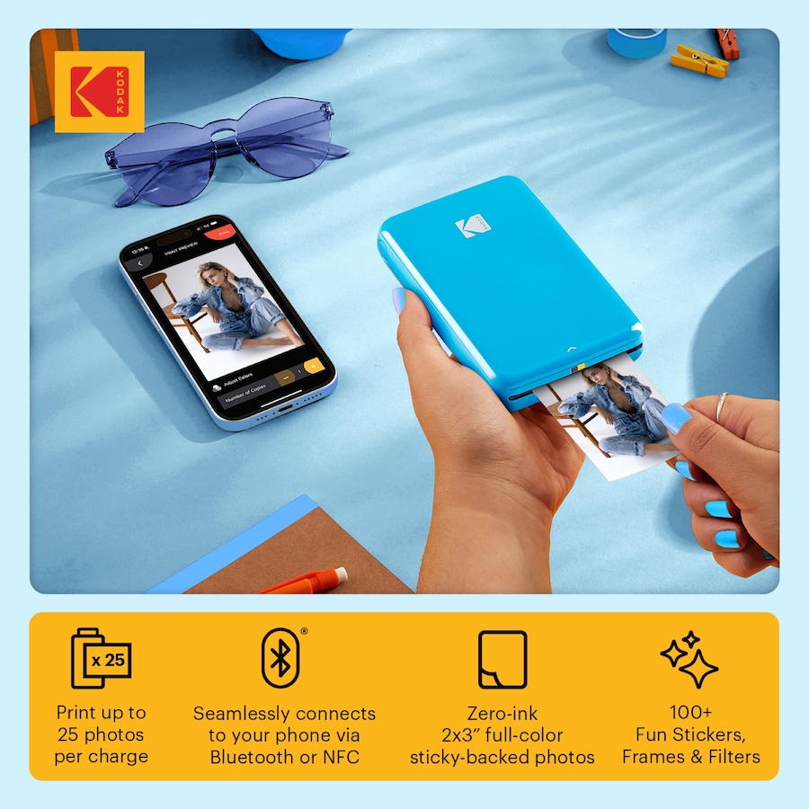 Image 870898_ALTMORE21.jpg, Product 870-898 / Price $109.99, Kodak Step Mobile Instant Photo Printer 2x3" (Blue), Compatible with iOS, Android & Bluetooth from Kodak on TSC.ca's Toys & Hobbies department