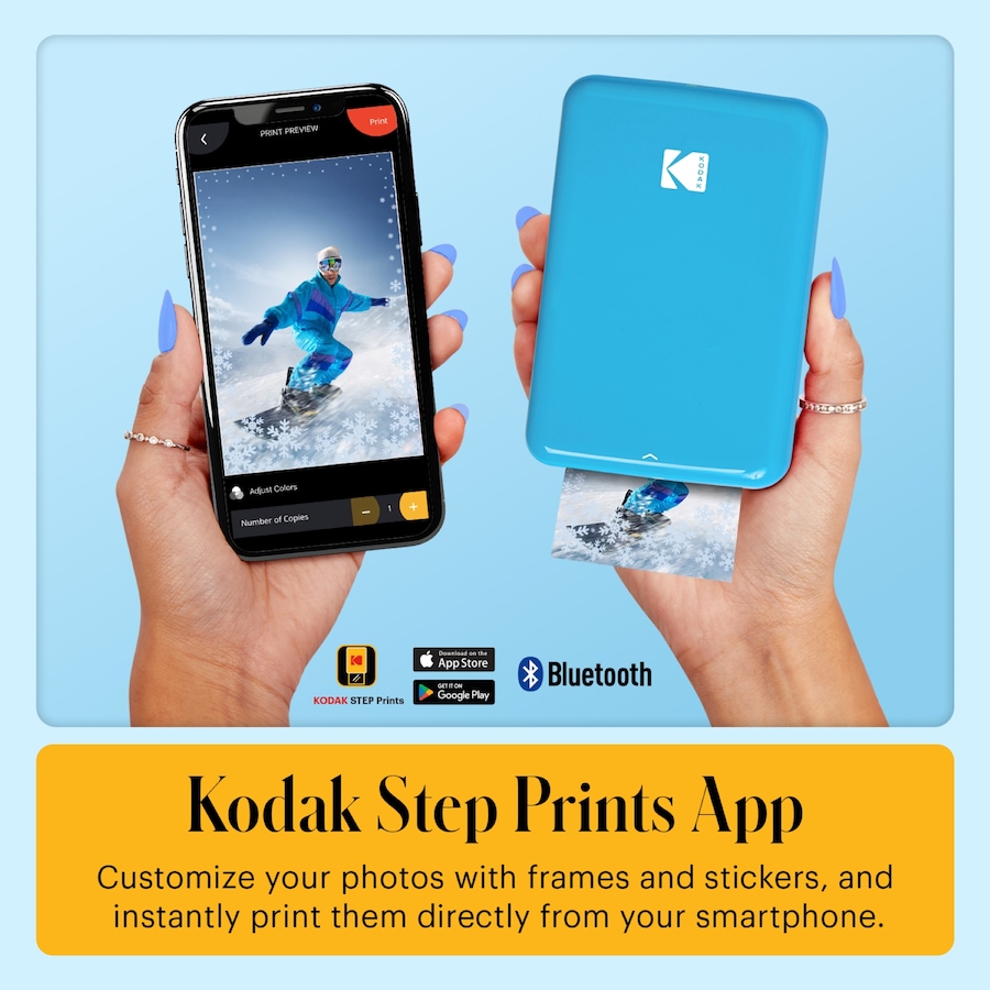 Image 870898_ALTMORE23.jpg, Product 870-898 / Price $109.99, Kodak Step Mobile Instant Photo Printer 2x3" (Blue), Compatible with iOS, Android & Bluetooth from Kodak on TSC.ca's Toys & Hobbies department