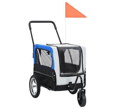 Gray and Blue 2-in-1 Dog Bike Trailer and Stroller