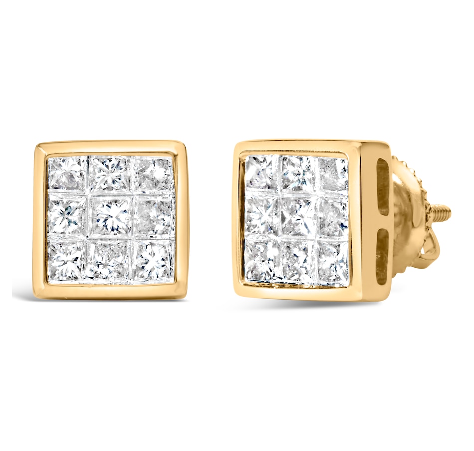 Image 872325_ALTMORE1.jpg, Product 872-325 / Price $3,344.00, 14K Yellow Gold 1.0 Cttw Princess Cut Diamond Composite Stud Earrings with Screw Backs (J-K Color, SI1-SI2 Clarity) from Haus of Brilliance on TSC.ca's Jewellery department