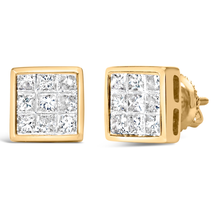 Image 872325_ALTMORE1.jpg, Product 872-325 / Price $3,344.00, 14K Yellow Gold 1.0 Cttw Princess Cut Diamond Composite Stud Earrings with Screw Backs (J-K Color, SI1-SI2 Clarity) from Haus of Brilliance on TSC.ca's Jewellery department