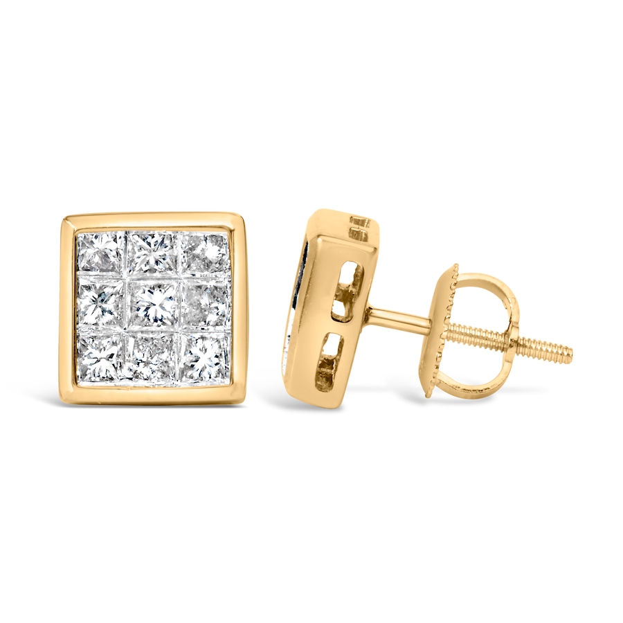 Image 872325_ALTMORE2.jpg, Product 872-325 / Price $3,344.00, 14K Yellow Gold 1.0 Cttw Princess Cut Diamond Composite Stud Earrings with Screw Backs (J-K Color, SI1-SI2 Clarity) from Haus of Brilliance on TSC.ca's Jewellery department