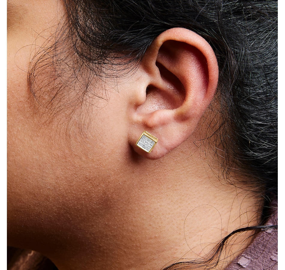 Image 872325_ALTMORE3.jpg, Product 872-325 / Price $3,344.00, 14K Yellow Gold 1.0 Cttw Princess Cut Diamond Composite Stud Earrings with Screw Backs (J-K Color, SI1-SI2 Clarity) from Haus of Brilliance on TSC.ca's Jewellery department